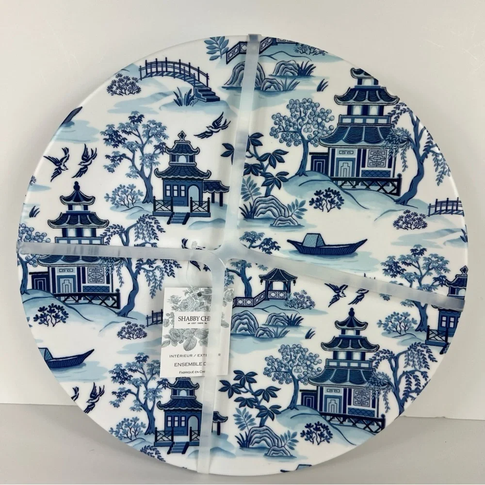 Shabby Chic Melamine Chinoiserie Dinner Plates Blue Willow 11